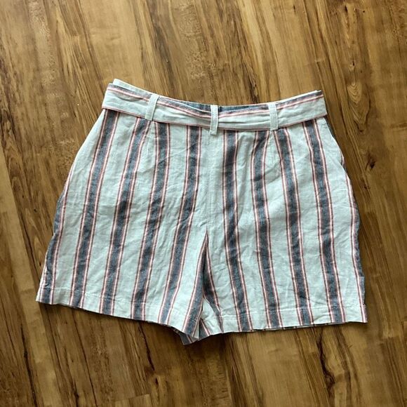 Asos Womens Striped Linen Blend Pockets Belted Buckle Multi-Color Shorts Size 8 - Picture 3 of 7